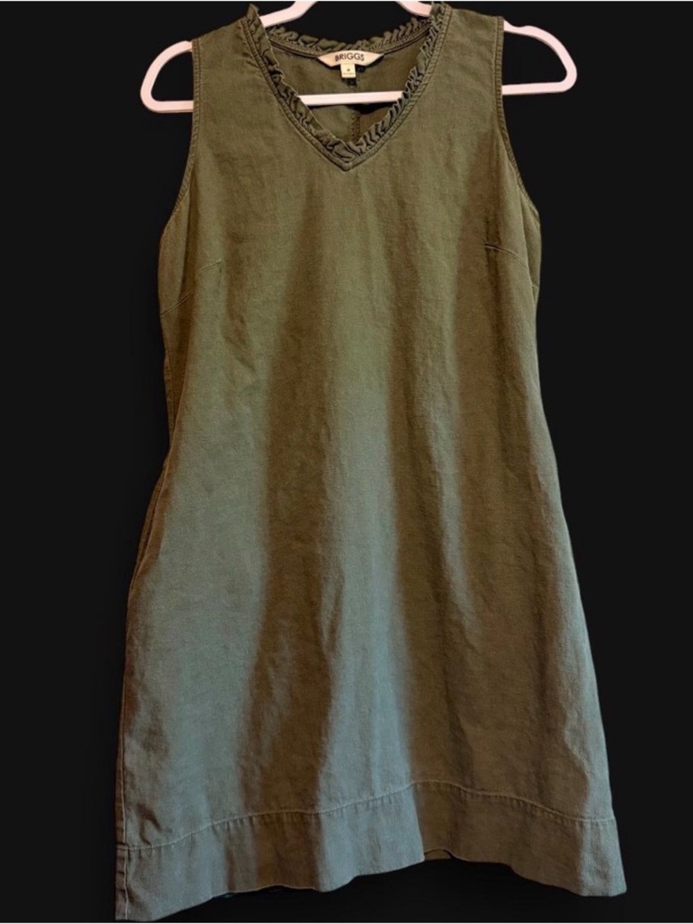 Briggs New York Olive Green V-Neck Sleeveless Linen-Blend Tank Dress